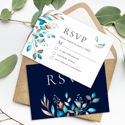 Moderne Navy Rustikale Hochzeit RSVP Karte