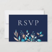 Moderne Navy Rustikale Hochzeit RSVP Karte (Rückseite)