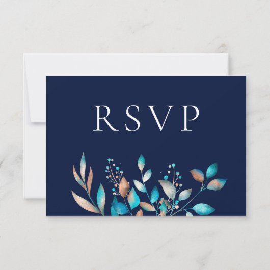 Moderne Navy Rustikale Hochzeit RSVP Karte (Rückseite)