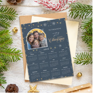 Moderne Navy-Schneeflocken-Fotokarte 2026 Kalender Magnetkarte
