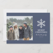 Moderne Navy-Schneeflocken-Weihnachtsfoto Feiertagskarte (Vorderseite)