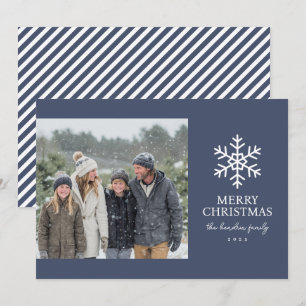 Moderne Navy-Schneeflocken-Weihnachtsfoto Feiertagskarte