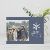 Moderne Navy-Schneeflocken-Weihnachtsfoto Feiertagskarte (Stehend Vorderseite)