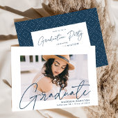 Moderne Navy Script Foto Graduation Party Einladung