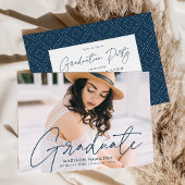 Moderne Navy Script Foto Graduation Party Einladung