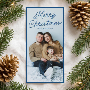 Moderne Navy-Script-Frohe-Weihnachten-Hohe-Foto Feiertagskarte