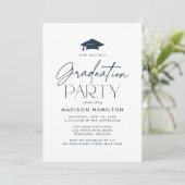 Moderne Navy-Script-Graduierungspartei Einladung (Stehend Vorderseite)