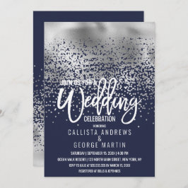 Moderne Navy Silver Foil Confetti Ombre Wedding Einladung