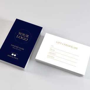 Moderne Navy- und Gold-Geschäftslogo-Geschenkgutsc Visitenkarte