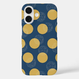 Moderne Navy und goldene Polka-Punkte iPhone 16 Hülle