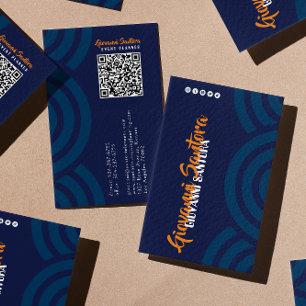 Moderne Navy- und Orange-Profi-QR-Visitenkarte Visitenkarte