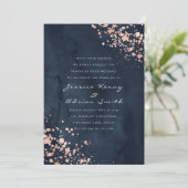 Moderne Navy Wasserfarbe Rose Gold Diamant Hochzei Einladung (Stehend Vorderseite)