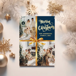 Moderne Navy-Weihnachtsfotokarte mit goldenen Akze Folien Feiertagskarte