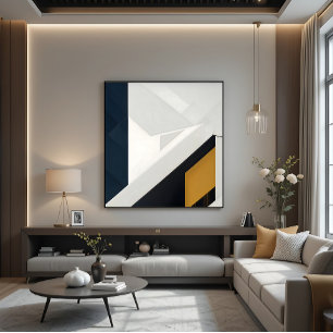 Moderne Navy-Weiß-Gold-Geometrie-Schicht Leinwanddruck