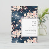 Moderne Navy-Wellen-Sakura-Hochzeit Save The Date (Stehend Vorderseite)