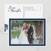 Moderne Navy White Wedding Vielen Dank Foto Postca Postkarte (Vorne/Hinten)