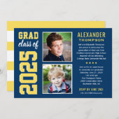 Moderne Navy Yellow Two Fotos Graduation Party Einladung (Vorne/Hinten)