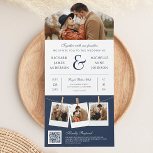 Moderne Navyblaue Et-Zeichen-Foto-QR-Code-Hochzeit All In One Einladung