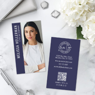 Moderne Navyblaue professionelle QR-Code-Foto-Logo Visitenkarte