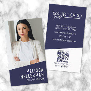 Moderne Navyblaue professionelle QR-Code-Foto-Logo Visitenkarte