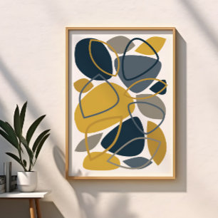 Moderne Navyblaue Senf-Abstrakte Musterung Poster