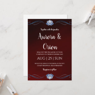 moderne navyblaue und burgunderrote Hochzeitseinla Einladung