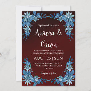 moderne navyblaue und burgunderrote Hochzeitseinla Einladung