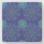 Moderne Navyblaue und grüne Blumenblätter Muster Steinuntersetzer (Vorderseite)