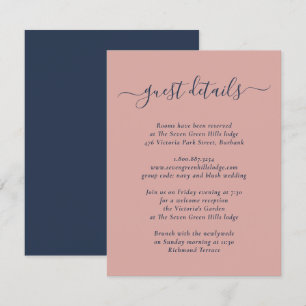 Moderne Navyblaue und roségoldene Hochzeit Begleitkarte