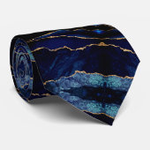 Moderne Neck Tie Agate Navy Blue Gold Marmor Krawatte (Gerollt)