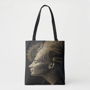 Moderne Nefertiti Schwarz und Gold Luxus Kunst Tot Tasche