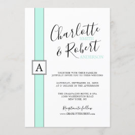 Moderne Neo Mint Green Monogram Wedding Einladung