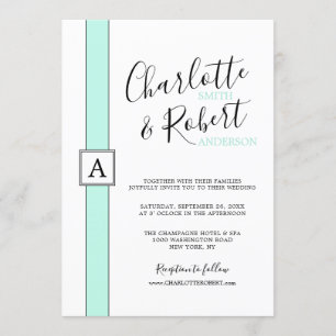 Moderne Neo Mint Green Monogram Wedding Einladung