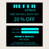 Moderne Neon Blue Black Referenzkarten (Vorne & Hinten)