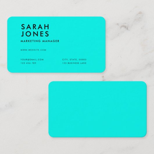 Moderne Neon Blue Color Visitenkarte (Vorne/Hinten)
