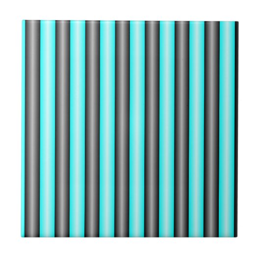 Moderne Neon Blue und Black 3D Metal Effect Stripe Fliese (Vorderseite)