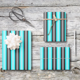 Moderne Neon Blue und Black 3D Metal Effect Stripe Geschenkpapier Set