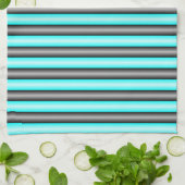 Moderne Neon Blue und Black 3D Metal Effect Stripe Geschirrtuch (Gefaltet)