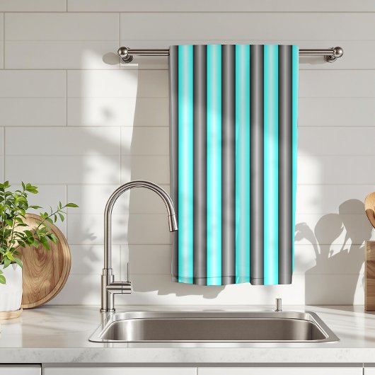 Moderne Neon Blue und Black 3D Metal Effect Stripe Geschirrtuch