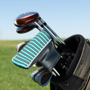 Moderne Neon Blue und Black 3D Metal Effect Stripe Golf Headcover