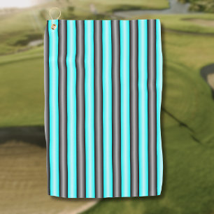 Moderne Neon Blue und Black 3D Metal Effect Stripe Golfhandtuch