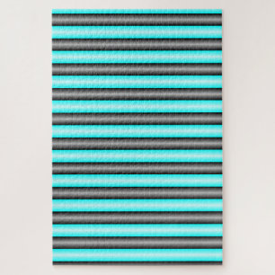 Moderne Neon Blue und Black 3D Metal Effect Stripe Puzzle