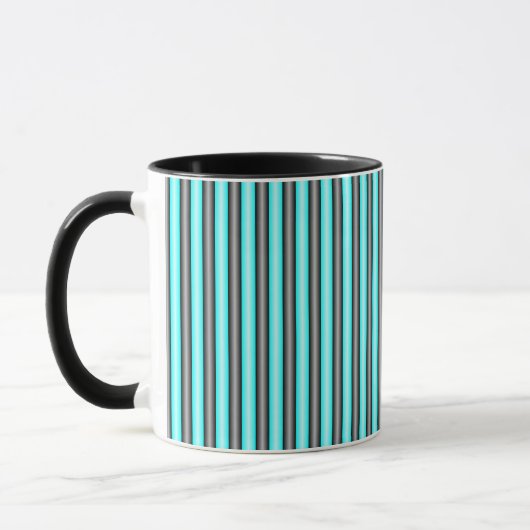 Moderne Neon Blue und Black 3D Metal Effect Stripe Tasse (Links)