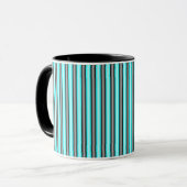 Moderne Neon Blue und Black 3D Metal Effect Stripe Tasse (Vorderseite Links)