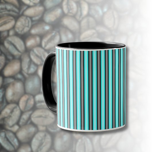 Moderne Neon Blue und Black 3D Metal Effect Stripe Tasse