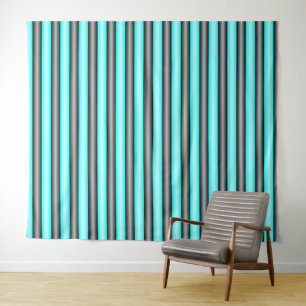 Moderne Neon Blue und Black 3D Metal Effect Stripe Wandteppich