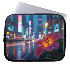 Moderne Neon-Blüten-Cityscape 10' Laptopschutzhülle