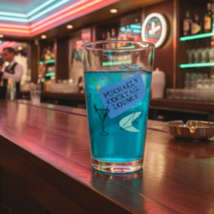 Moderne Neon Cocktail Lounge Name Glas