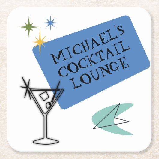 Moderne Neon Cocktail Lounge Name Rechteckiger Pappuntersetzer (Vorderseite)