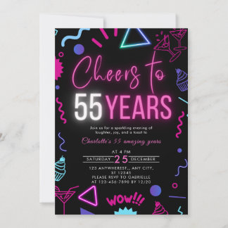 Moderne Neon feiert 55 Jahre 55. Geburtstagsparty Einladung
